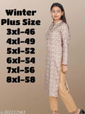 Wool plus size winter kurti set with long sleeves (3XL-8XL), printed combo, India origin