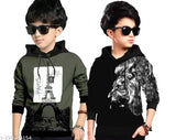 Black cotton blend kids hooded T-shirt pack of 2 with lion and Paris print, suitable for ages 2-16 years