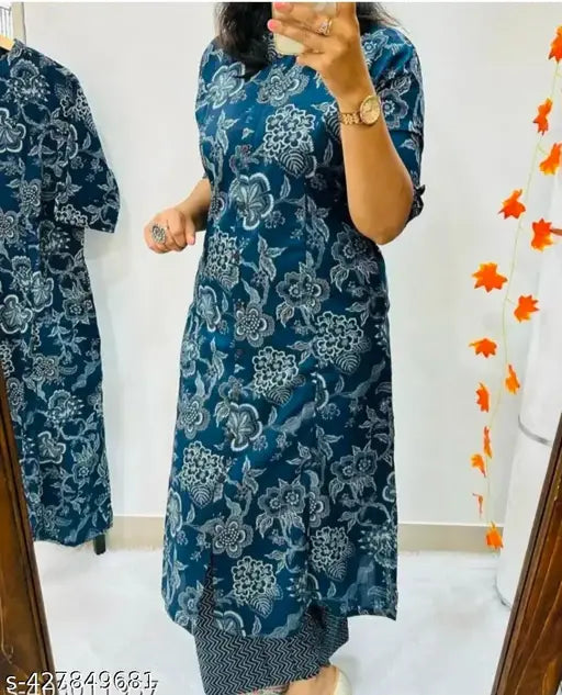 Rayon printed kurta sets with palazzos, short sleeves and vibrant patterns, available in multiple sizes (M-XXL), Indian fashion by Preeti Fashion