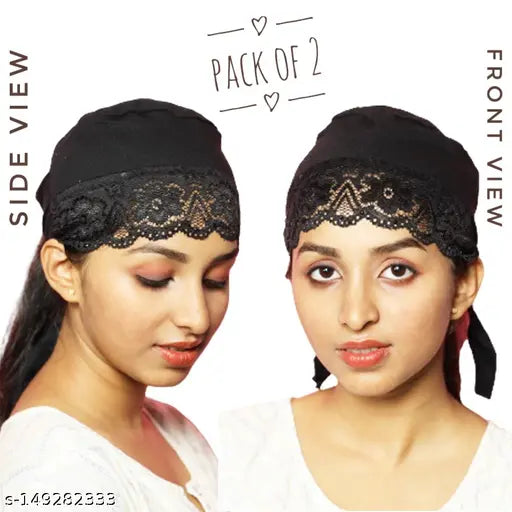 Cotton canvas checked hijab cap/underscarf set, two pieces from India