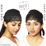 Cotton canvas checked hijab cap/underscarf set, two pieces from India