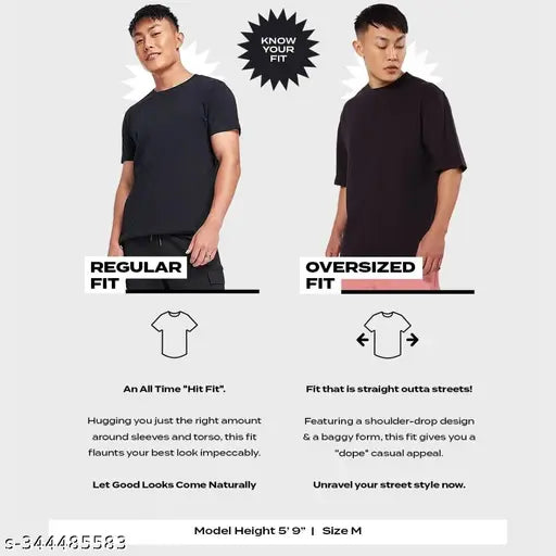 Black cotton blend oversized graphic print t-shirt for men with three-quarter sleeves, featuring a panda design on the back. Made in India