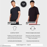 Black cotton blend oversized graphic print t-shirt for men with three-quarter sleeves, featuring a panda design on the back. Made in India