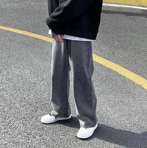 Men's classic solid color straight jeans - cotton, rich blue hue for men's casual wear, one bag with sizes 28, 30, and 32