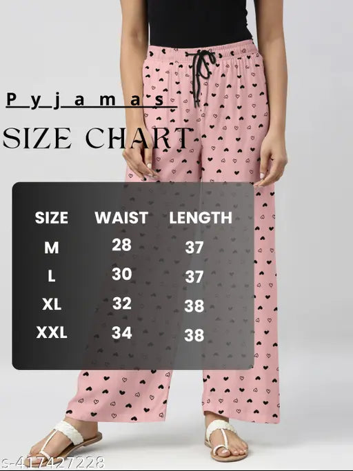 Baby Pink Cotton Printed Pyjama for women - heart-print design, classic cut, made in India