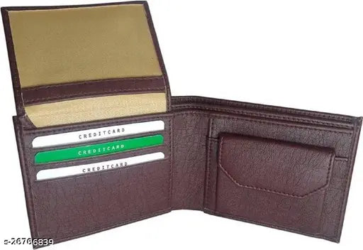 Faux leather men's wallet, solid pattern, 5 compartments, free size (L9cm x W11cm), India origin