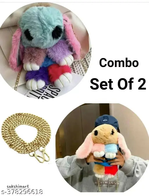 Faux fur rabbit sling bag, multicolor design, soft fabric, perfect for kids & teens accessories