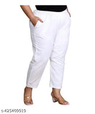 Trendy cotton lycra jumbo trousers for women with 2 side pockets, comfortable and stylish plus-size ankle length pants from India