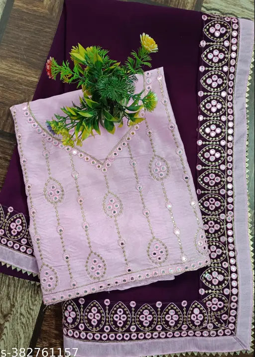 Exquisite 9mm sequence embroidery work lace sari and blouse piece, vibrant color combination, traditional craftsmanship meets contemporary design, Indian georgette & satin fabric