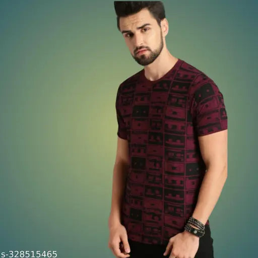 Men's printed polyester t-shirt, best selling Gillkart design on model, short sleeves, size M (38in chest, 26in length)