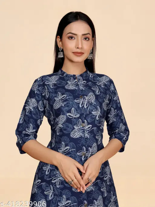 Stylish designer viscose fabric printed kurta set with palazzos, three-quarter sleeves, cotton embroidery. Indian ethnic wear for women in sizes M, L, XL, XXL