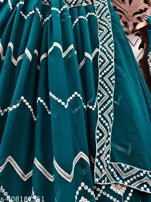 Embroidered Georgette Women's Choli-Lehenga-Dupatta set, semi-stitched (LW43xLL43xDL2.3in), Indian fashion