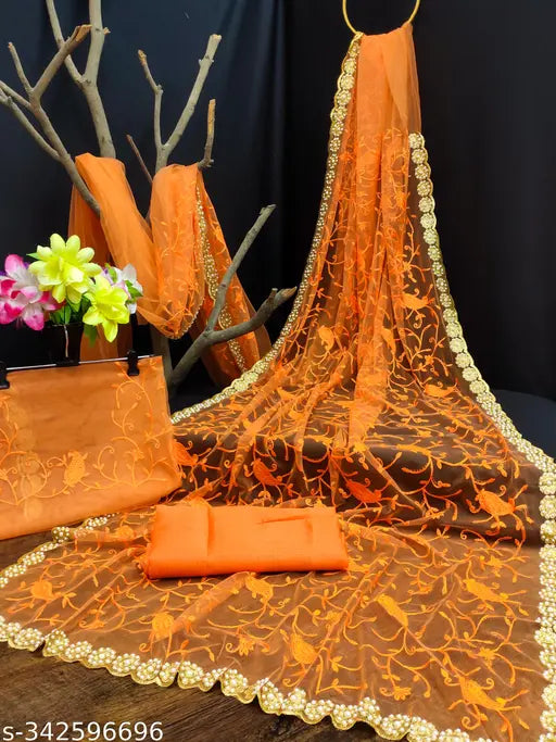 Net fabric saree with embroidery and pearl work, Indian handcrafted net saree, best quality design