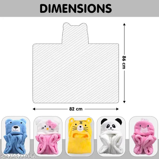 Blue fleece hooded baby blanket, ideal for newborn security and winter, animal design with soft fabric (86x82 CM)