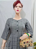 Black woolen frock kurti for winter, 3/4 sleeve, printed combo, western-style women's wear