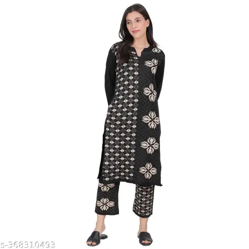 Warm, dry clean woolen women's kurti & palazzo set from India