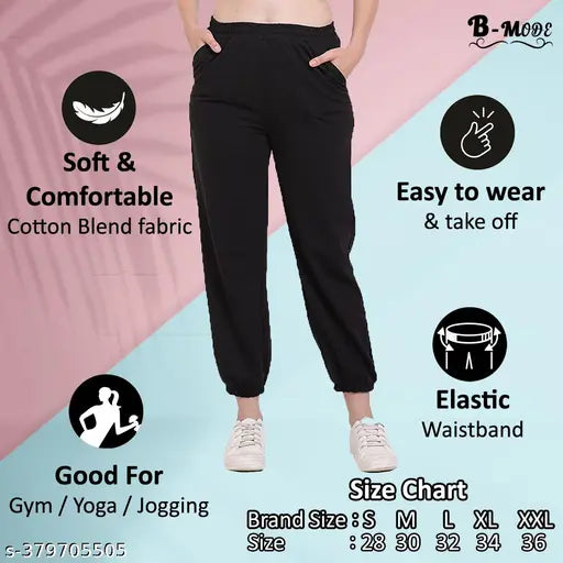 Black cotton blend women's joggers, trendy and comfortable track pant for lounging or errands
