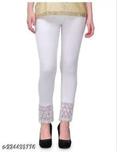White cotton lycra lace leggings for women and girls, dyed/washed style
