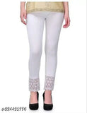 Minimus white lace leggings, cotton lycra women's and girls bottom wear, dyed/washed design, free size available