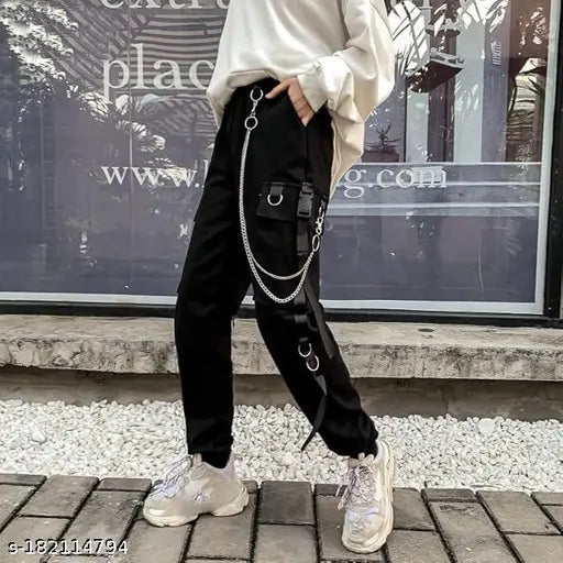 Cotton cargo pants for women & girls, solid net style, sizes: 26, 28, 30, 32, 34 (Waist: 26-34in, Length: 29-38in, Hip: 26-34in)
