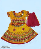 Embroidered cotton lehenga choli for kids (12-10 years), Indian traditional attire with short sleeves