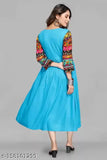 Women's Rayon Stitched Flared/A-line Kurta, vibrant print, suitable for festive occasions