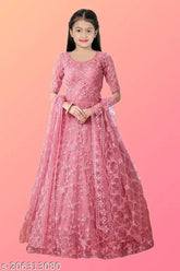 Embroidered net gown for kids in sizes 10-11, 11-12, 12-13 years. Handcrafted Indian kidswear featuring thread work