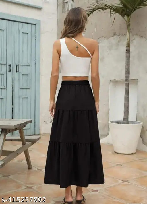Black rayon skirt, solid pattern, stylish and attractive, women's clothing, India-made