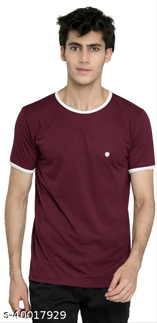 Indian-origin, men's solid contrast rib cotton t-shirt, short sleeves, size XXXL (48in chest, 31in length)