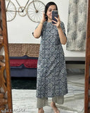 Viscose rayon printed net kurta with palazzo, three-quarter sleeves - Indian fashion