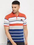 Rust embroidered cotton blend half sleeve polo t-shirt for men, colorblock design, made in India