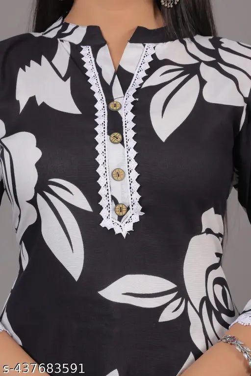 Black Rayon Printed Kurta Pant Set by Neel Fashion & Art Gallery, three-quarter sleeves, pack of 2, Indian design