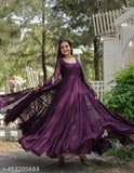 Purple embellished anarkali dress, long sleeve Georgette gown for women. Elegant ball gown with floral prints, ideal for parties or weddings. Made in India
