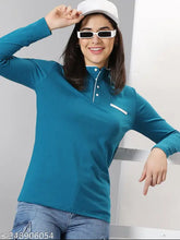 Solid blue cotton blend AUSK women's t-shirt, loose fit and versatile for casual wear, made in India