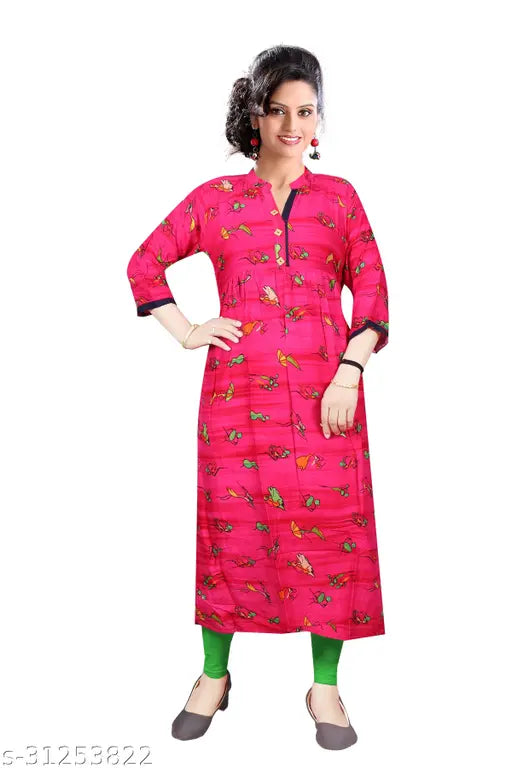 Rayon long-sleeved printed kurti by Chitrarekha, full ghera length, XL (bust 40in, length 48in), India origin