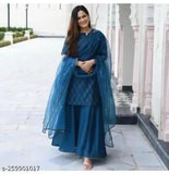 Rayon Mayura Kurta Set with Checked Net Sharara & Dupatta, Indian festival wear from premium collection