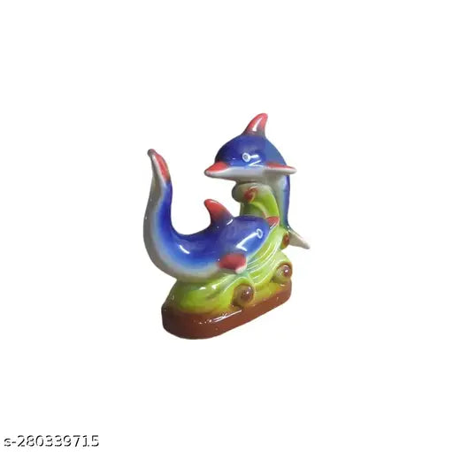 Dolphin clay figurine, 14cm high, perfect for gift, showpiece decor in home or office. Handcrafted Indian ceramic idol