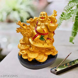 Multi-colored polyresin Laughing Buddha figurine on tortoise, symbolizing wealth, luck, and good fortune (7x5x7cm)