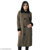 Brown wool long-sleeved Matelco printed kurti & kurtas, vibrant Indian fashion on model