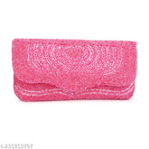 Designer Rani fabric party clutch, embroidered net, 4 compartments, free size, Indian made