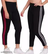 Striped cotton blend jeggings pack of 2 for sports and yoga, available in multiple sizes from 26-34 inches. Comfortable athletic wear with stretchable fabric, made in India