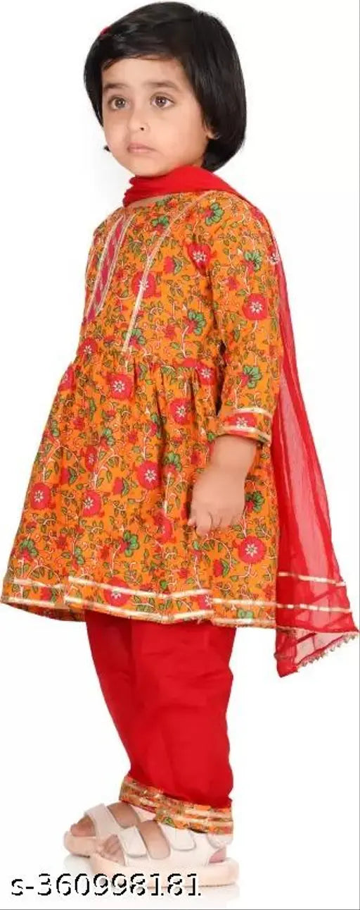 Girls ethnic Rayon A-line palazzos set with printed dupatta, three-quarter sleeves for Indian fashion, size 3-4 years