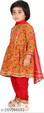Girls ethnic Rayon A-line palazzos set with printed dupatta, three-quarter sleeves for Indian fashion, size 3-4 years
