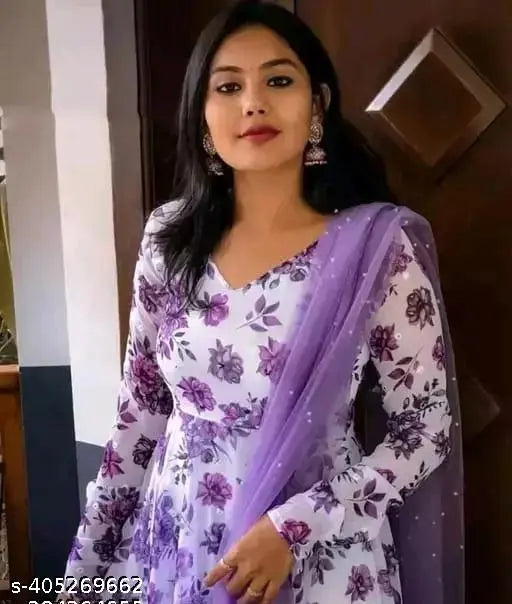 Long-sleeved printed Georgette kurtis for women, size S (36 in bust), made in India