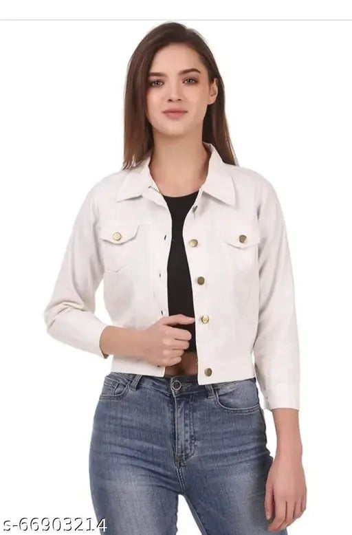 Cotton twill jacket, solid pattern, three-quarter sleeves, size S (17" bust, 20" length), Made in India