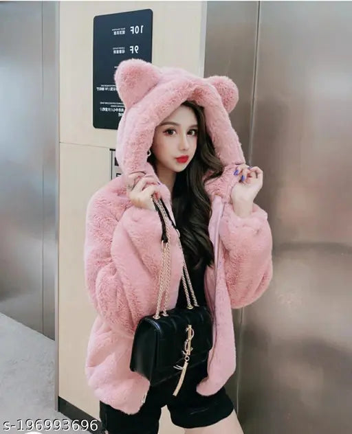 Pink wool long-sleeved hoodie, solid design, size S or M, made in India