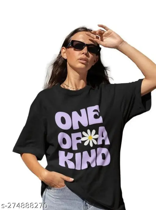 Oversized black one-of-kind print cotton t-shirt, high-quality Indian cotton, breathable and durable with double-stitched hems