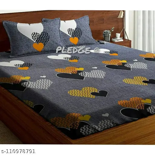King size cotton 3D printed bedsheets combo pack (2 for double bed), 200 thread count, with 4 pillow covers. Ideal for adults. Made in India