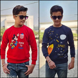 Boys winter fleece round neck sweatshirts (pack of 2) - cotton blend, printed design for chilly seasons