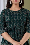Women's floral printed rayon maternity gown/kurti with zippers for breastfeeding - Comfortable and stylish for parties or casual wear, easy feeding access